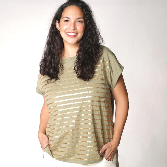 Sequine Stripe Tee /Top - Picture 1 of 6